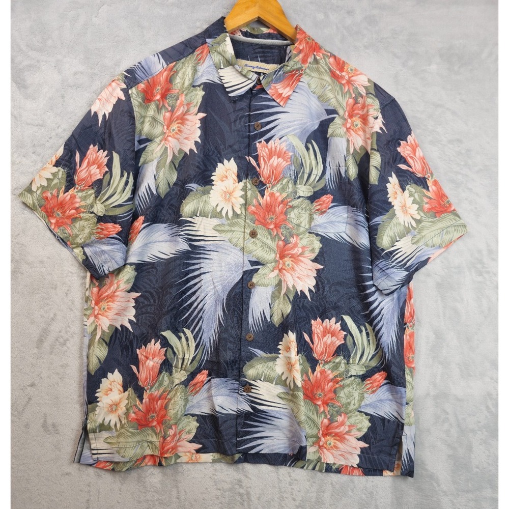 Tommy Bahama Men Shirt Multicolor Silk Floral Hawaiian Tropical Button Camp XL